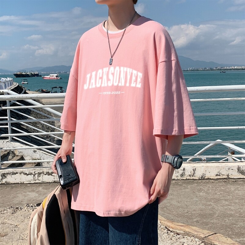 T3325男港风T恤克莱因蓝T落肩款宽松T恤 仓库一件起正常配送中图片