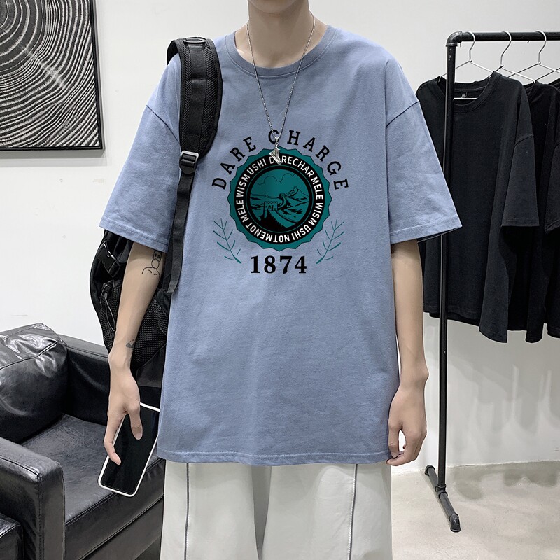 T1759P25港风100%棉2022新款短袖T恤男字母印花青春休闲T恤,男装T恤,星座510A-1