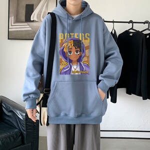 LD5671P38男连帽高街潮牌潮流运动休闲宽松学生美式复古印花卫衣图片