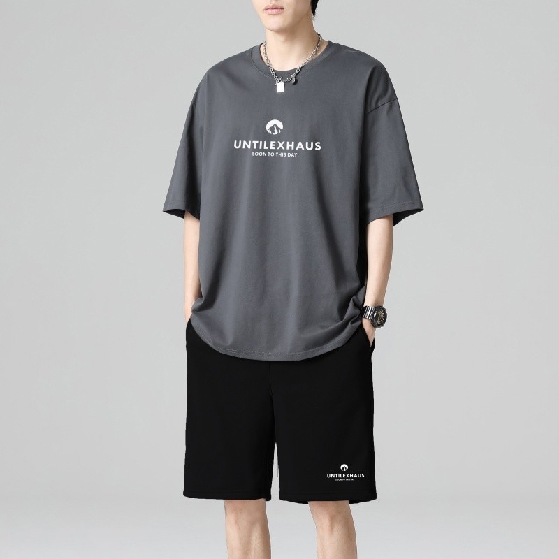 TZ3501短袖t恤男夏季薄款潮牌短裤休闲运动套装轻奢时尚感男士图片