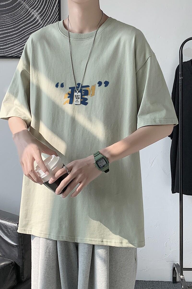 T1706P25港风100%棉2022新款短袖T恤男印花青春休闲,男装T恤,星座510A-1