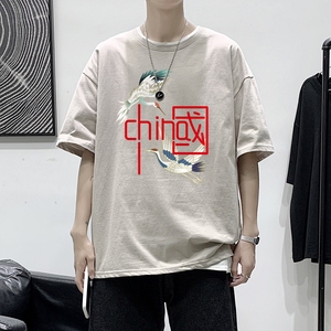 T2197P25港风室内男士t恤短袖ins潮牌潮流夏季薄款上衣服港风宽松图片