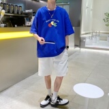 T3586已爆港风夏季新款宽松t恤男短袖印花五分袖潮牌大码，男装T恤，星座510A-1
