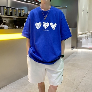 T3580P25短袖T恤宽松T恤落肩款加大已爆港风夏装情侣涂鸦爱心印花图片