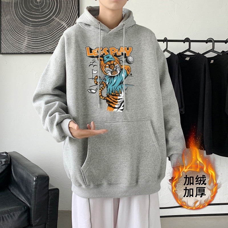 LR2924P65秋装21中性加绒加厚连帽卫衣宽松外套情侣装打底帽衫，男装卫衣，星座510A-1