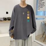 C2858P30男长袖t恤春季打底衫长袖纯棉春季港风印花宽松潮流上衣，男装T恤，星座510A-1