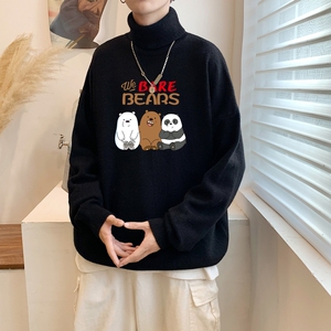 MG2829P65高领毛衣男休闲百搭潮牌2022年新款bf慵懒风简约针织衫,高领毛衣白色搭配图片