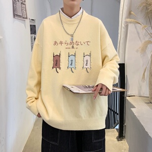 MD2836P55印花毛衣男秋季潮牌ins宽松慵懒高领针织衫潮流圆领线衣图片