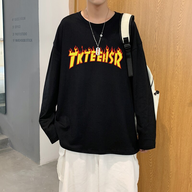C2846P30男长袖t恤秋季打底衫长袖纯棉秋季港风印花宽松潮流上衣,男装T恤,星座510A-1