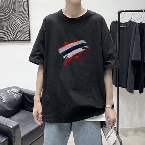 T1686P25 港风 100%棉 2022新款短袖T恤男印花青春休闲图片