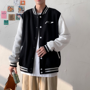 BQ3227P75男潮胸前小标印花棒球服外套男港风潮牌休闲宽松夹克图片