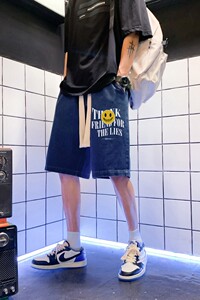 DN3908浴室景 牛仔短裤男宽松休闲韩版日系港风潮牌工装短裤男图片