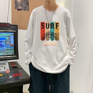 C2880P30潮牌圆领长袖t恤男纯棉潮情侣打底2022新韩版港风T恤图片