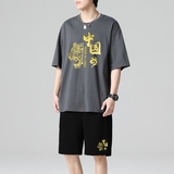 TZ3506轻奢时尚感男士短袖t恤男夏季薄款潮牌短裤休闲运动套装，男装休闲套装，星座510A-1