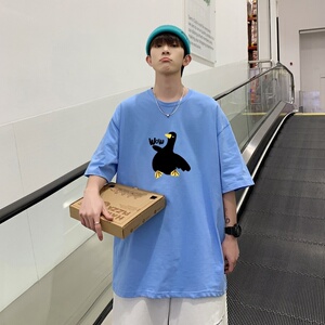 T3581夏季休闲宽松短袖已爆潮美式街头潮款鸭印花短袖T恤男图片