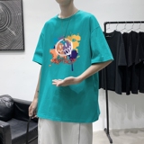 T1627P25港风涂鸦鬼脸印花圆领T恤男加大加肥港风模特男士宽松T恤，男装T恤，星座510A-1