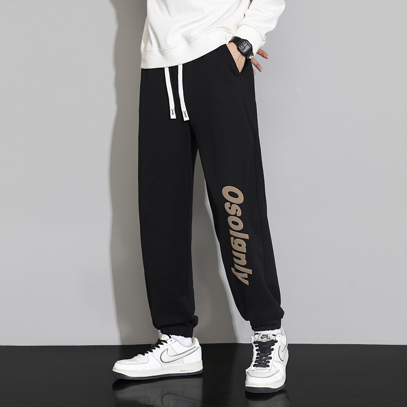K7435P30加绒P40校服裤子藏青色潮牌oversize直筒垂感运动卫裤男图片