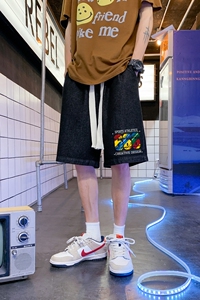 DN3911浴室景 牛仔短裤男宽松休闲韩版日系港风潮牌工装短裤男图片