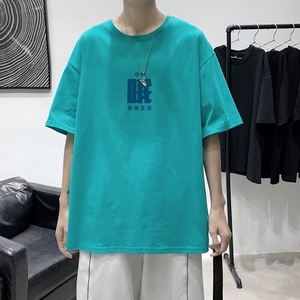 T2282P25港风室内短袖T恤男夏季潮流宽松简约百搭潮牌五分袖上衣图片