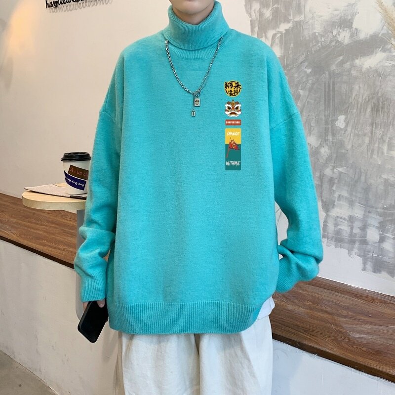 MG2853P65高领毛衣男宽松慵懒针织衫外套港风男生打底衫内搭线衣,男装针织衫/毛衣,星座510A-1