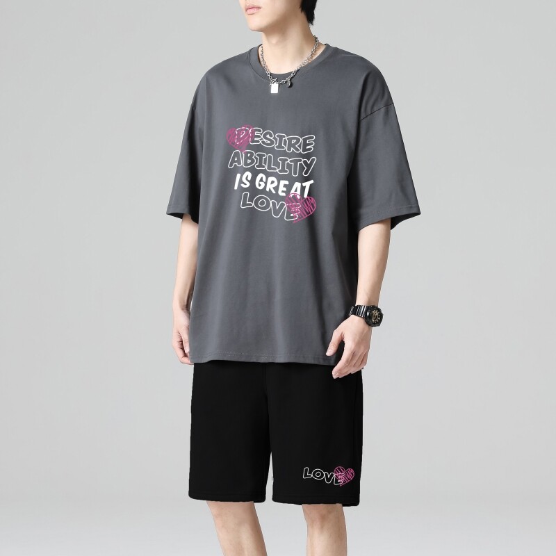 TZ3512轻奢时尚感男士短袖t恤男夏季薄款潮牌短裤休闲运动套装,男装休闲套装,星座510A-1