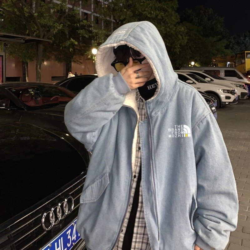 MN2877P165连帽拉链宽松牛仔服牛仔衣男士加绒加厚牛仔夹克外套,男装夹克,星座510A-1
