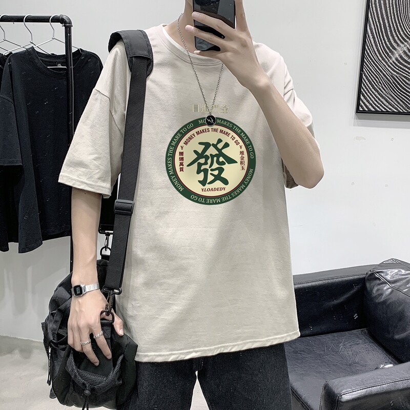 T1703P25港风100%棉2022新款短袖T恤男印花青春休闲,男装T恤,星座510A-1