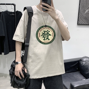 T1703P25 港风 100%棉 2022新款短袖T恤男印花青春休闲图片