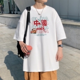 T3302P25男士港风T恤落肩款宽松T恤克莱因蓝男T中性风印花T恤男士，男装T恤，星座510A-1