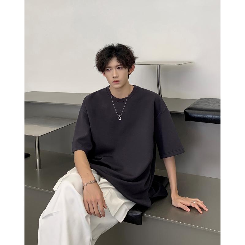 TB8405特P17短袖男T恤菠萝格圆弧下摆休闲学生纯色百搭半袖,男装T恤,星座510A-1