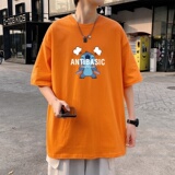 T3408P25正常配送中男港风T恤落肩款宽松T恤克莱因蓝T圆领印花T恤，男装T恤，星座510A-1