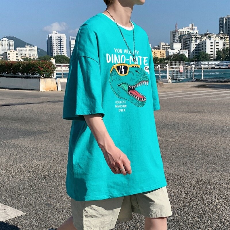 T3356P25仓库一件起正常配送中男港风T恤落肩款宽松T恤克莱因蓝T,男装T恤,星座510A-1