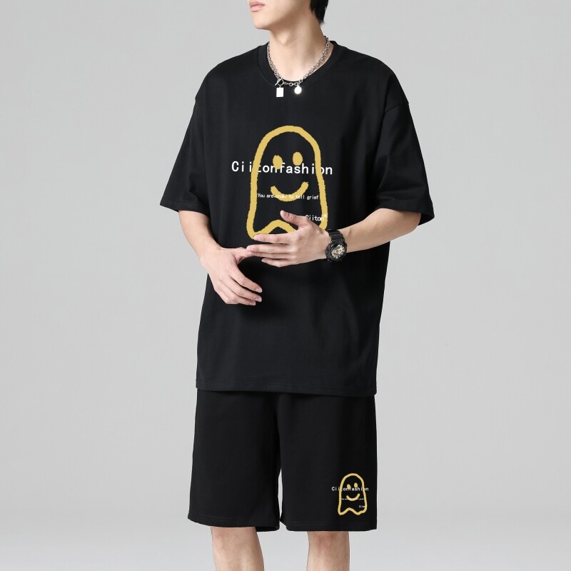 TZ3884男夏季薄款潮牌短裤休闲运动套装轻奢时尚感男士短袖t恤,男装休闲套装,星座510A-1