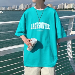 T3325男港风T恤克莱因蓝T落肩款宽松T恤 仓库一件起正常配送中图片