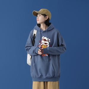 LR2934P65中性模特男士学生宽松运动连帽卫衣加绒加厚连帽外套图片