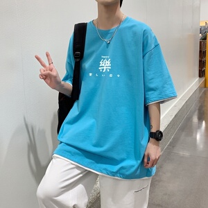 T3301宽松欧美复古短袖T恤男港风T恤落肩款夏季潮流学生港风,西京大学生穿搭图片
