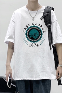 T1759P25 港风100%棉2022新款短袖T恤男字母印花青春休闲T恤图片