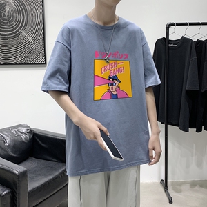 T1760P25 港风100%棉2022新款短袖T恤男日文男孩印花青春休闲T恤图片