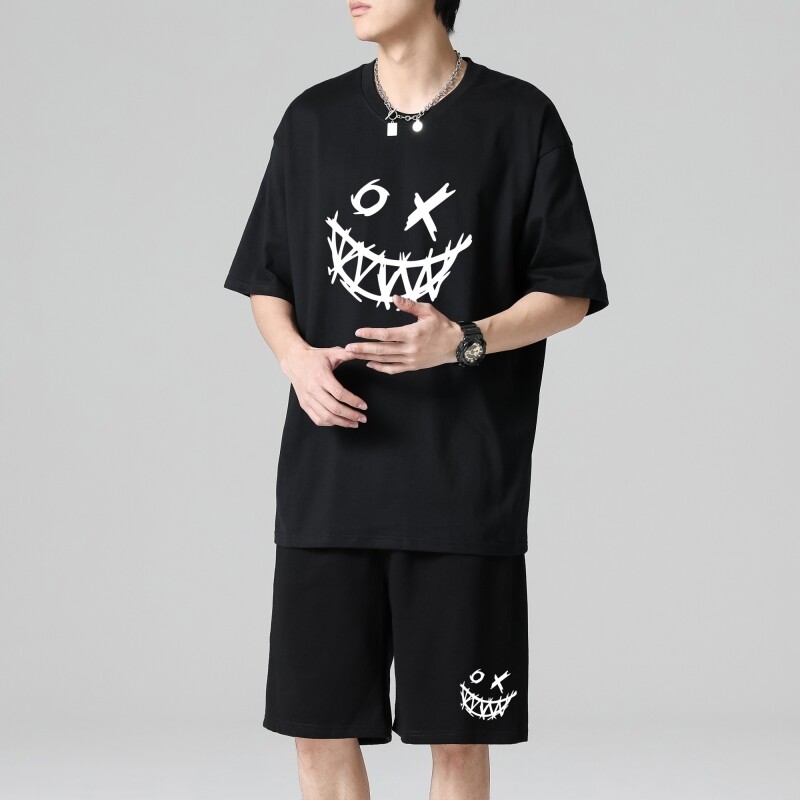 TZ3881轻奢时尚感男士短袖t恤男夏季薄款潮牌短裤休闲运动套装,男装休闲套装,星座510A-1