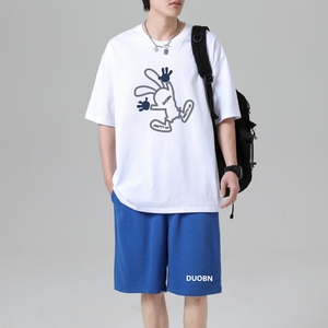 TZ3510男夏季薄款潮牌短裤休闲运动套装轻奢时尚感男士短袖t恤图片