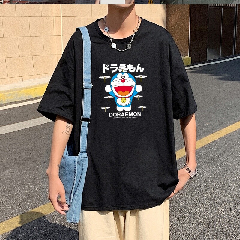 T3464P25男港风T恤落肩款宽松T恤克莱因蓝T圆领日系卡通印花T恤图片