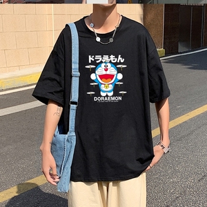 T3464P25男港风T恤落肩款宽松T恤克莱因蓝T圆领日系卡通印花T恤图片