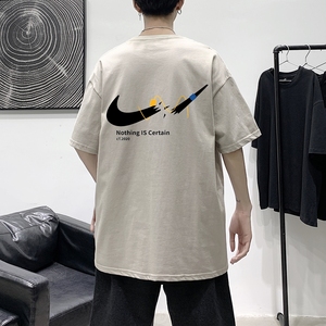 T1676P25 港风 100%棉 2022新款短袖T恤男印花青春休闲图片