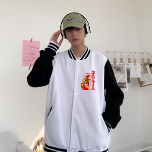BQ3228P75港风潮牌休闲宽松夹克男外套男潮胸前小标印花棒球服图片