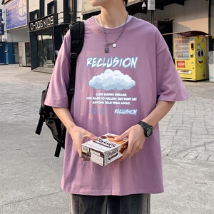 T3354P25克莱因蓝T 仓库一件起正常配送中男港风T恤落肩款宽松T恤图片