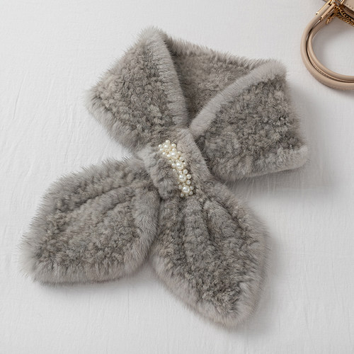 冬季钉珠韩版女貂毛围巾双面编织