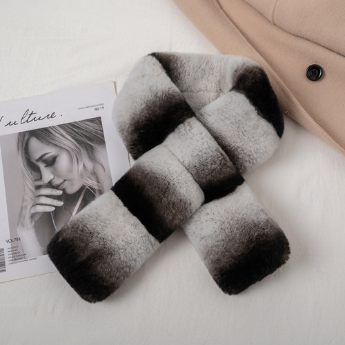 青紫蓝龙猫纹獭兔围巾冬季保暖