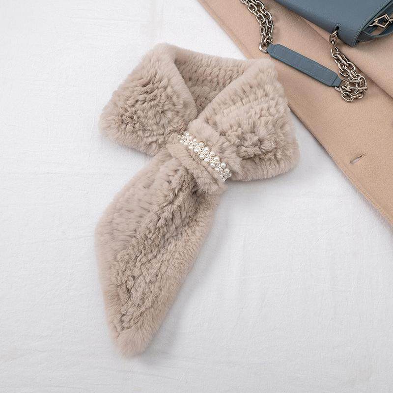 小香风珍珠獭兔毛新款皮草围巾冬季女双面密编织加厚保暖气质围脖