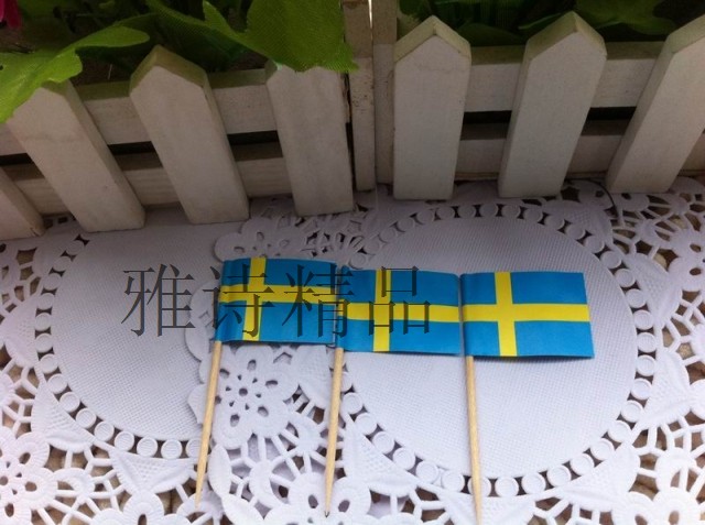 定制Logo木质/水果签/艺术果签/花签/小伞签/瑞典国旗牙签100只装