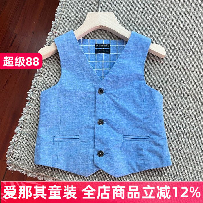 6120西班牙品牌 男女童马甲开衫外套棉麻背心气质绅士 特价！